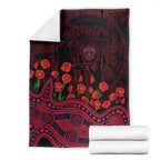Melbourne Demons ANZAC Day Blanket Indigenous Dot Art with Poppy Flower Tribute