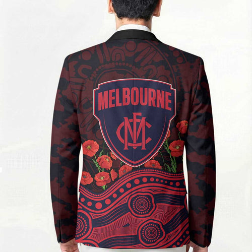 Melbourne Demons ANZAC Day Blazer Indigenous Dot Art with Poppy Flower Tribute