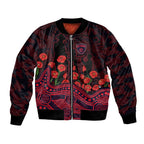 Melbourne Demons ANZAC Day Bomber Jacket Indigenous Dot Art with Poppy Flower Tribute