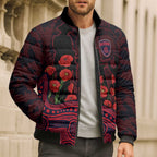 Melbourne Demons ANZAC Day Bomber Puffer Jacket Indigenous Dot Art with Poppy Flower Tribute