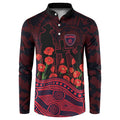 Melbourne Demons ANZAC Day Button Sweatshirt Indigenous Dot Art with Poppy Flower Tribute