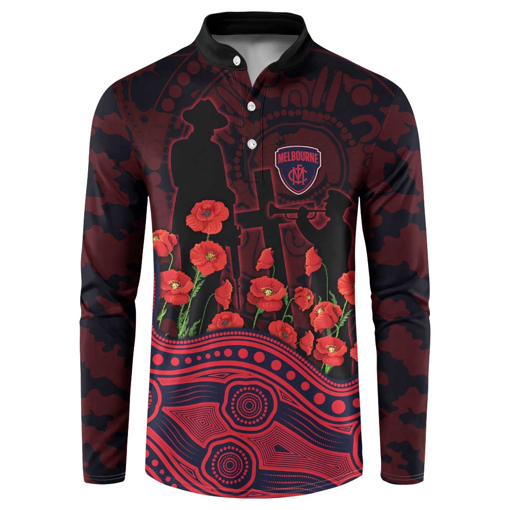 Melbourne Demons ANZAC Day Button Sweatshirt Indigenous Dot Art with Poppy Flower Tribute