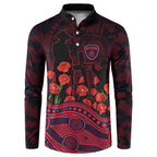 Melbourne Demons ANZAC Day Button Sweatshirt Indigenous Dot Art with Poppy Flower Tribute