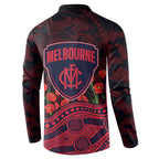 Melbourne Demons ANZAC Day Button Sweatshirt Indigenous Dot Art with Poppy Flower Tribute