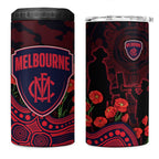 Melbourne Demons ANZAC Day 4 in 1 Can Cooler Tumbler Indigenous Dot Art with Poppy Flower Tribute