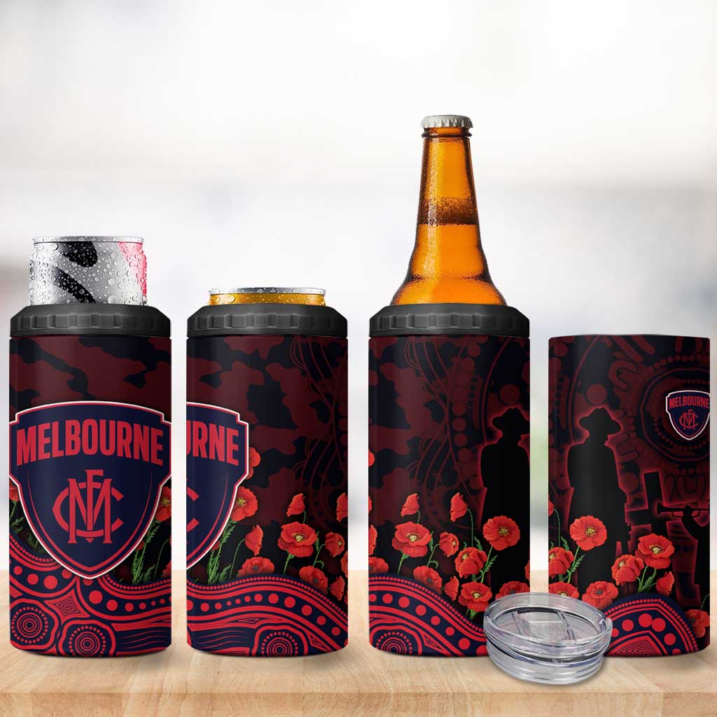 Melbourne Demons ANZAC Day 4 in 1 Can Cooler Tumbler Indigenous Dot Art with Poppy Flower Tribute