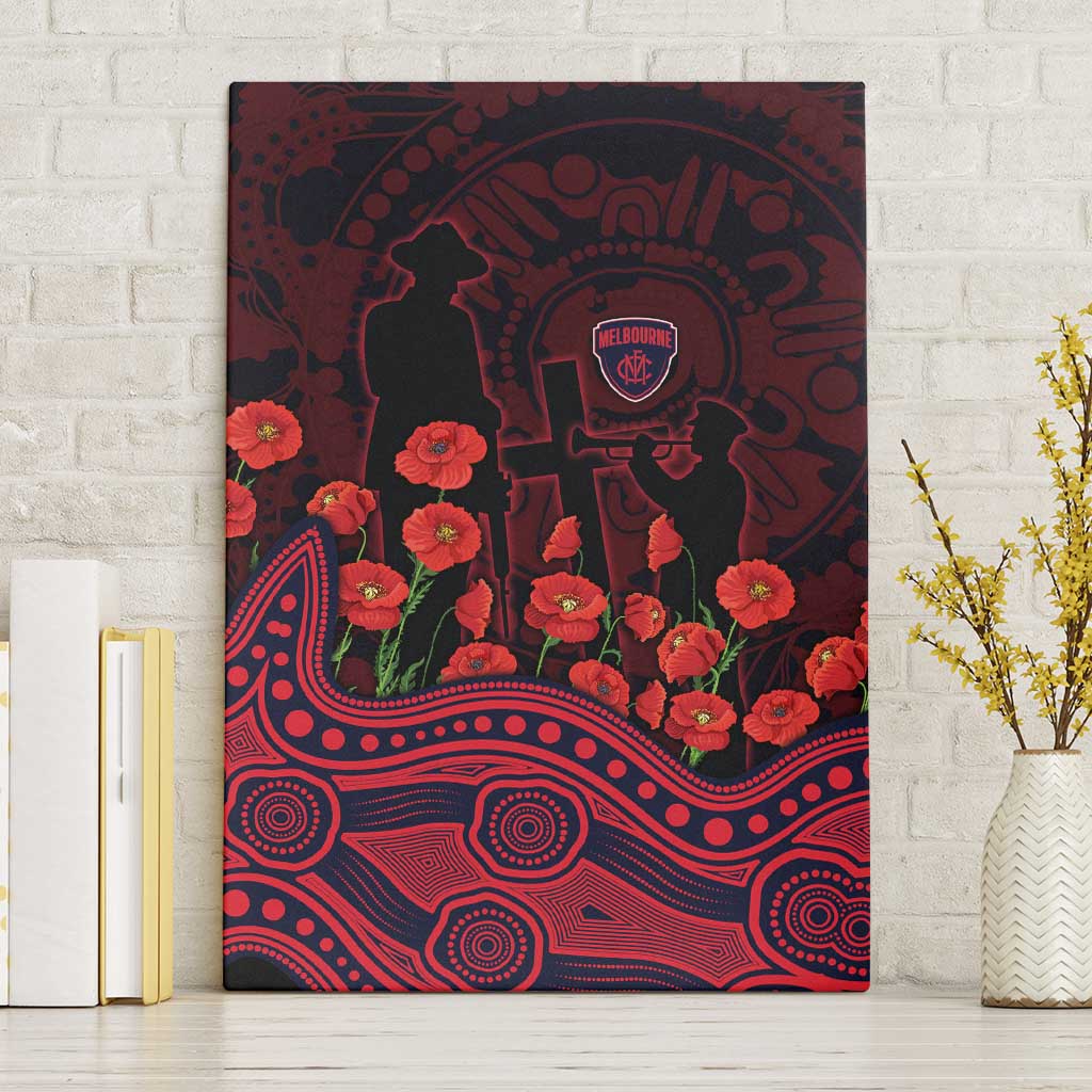 Melbourne Demons ANZAC Day Canvas Wall Art Indigenous Dot Art with Poppy Flower Tribute