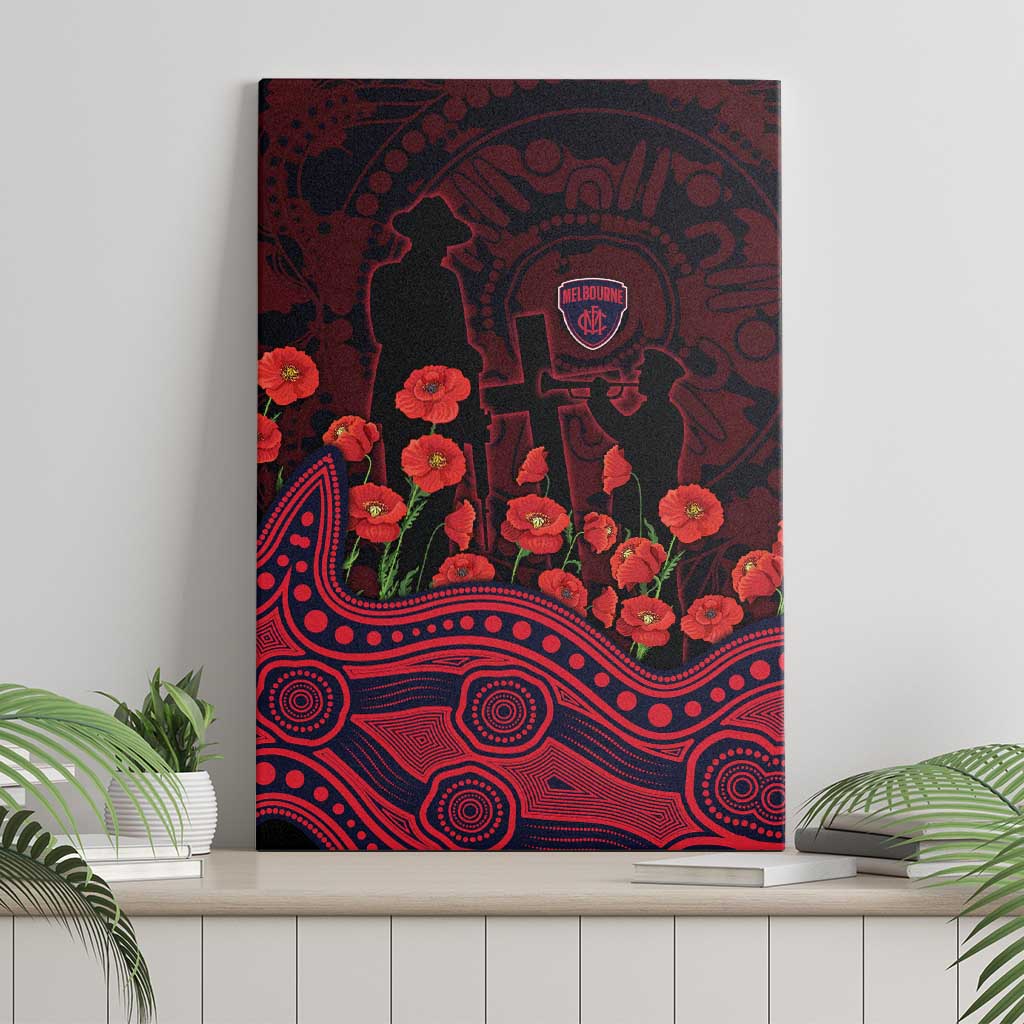 Melbourne Demons ANZAC Day Canvas Wall Art Indigenous Dot Art with Poppy Flower Tribute