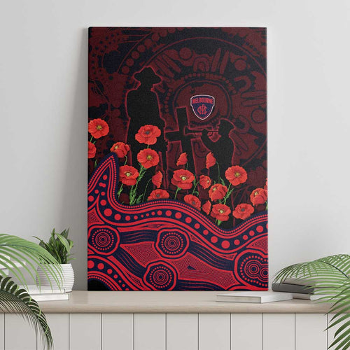 Melbourne Demons ANZAC Day Canvas Wall Art Indigenous Dot Art with Poppy Flower Tribute