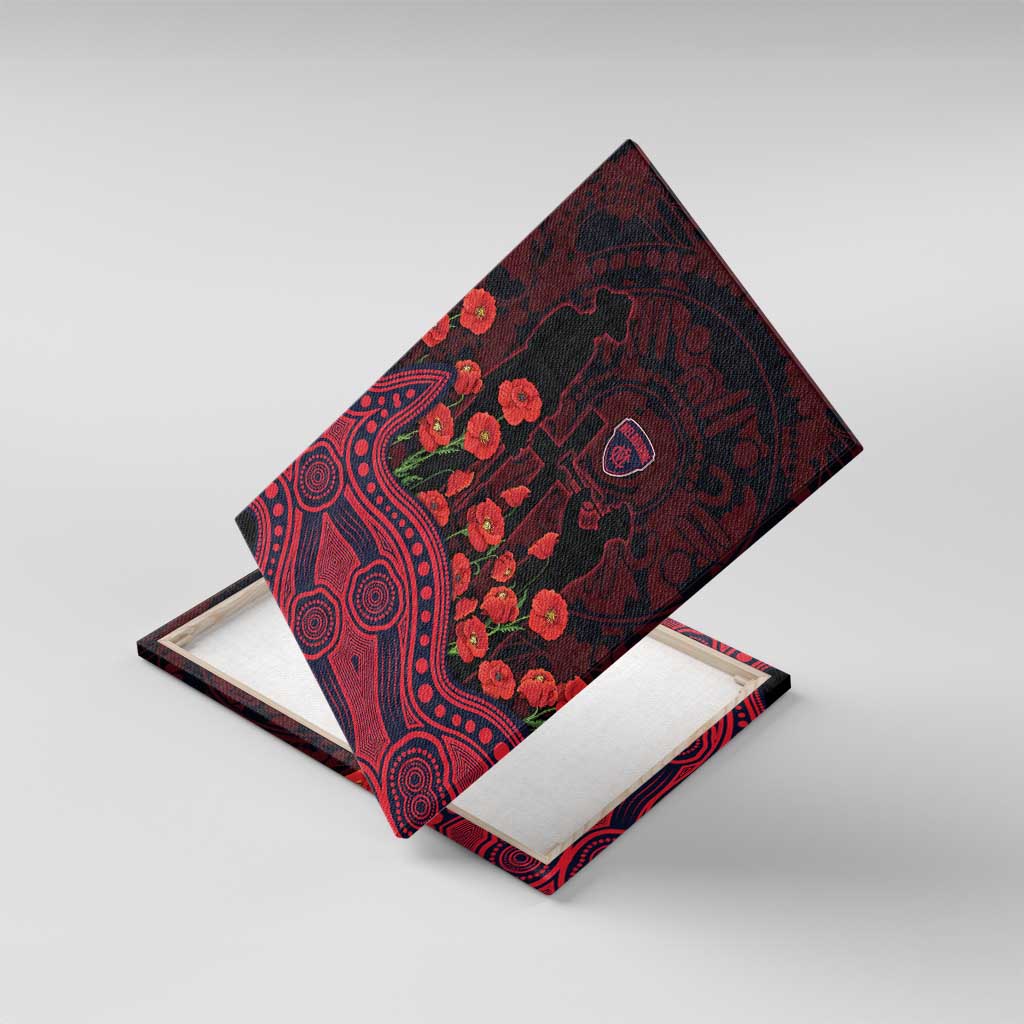 Melbourne Demons ANZAC Day Canvas Wall Art Indigenous Dot Art with Poppy Flower Tribute