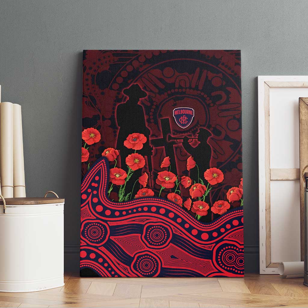 Melbourne Demons ANZAC Day Canvas Wall Art Indigenous Dot Art with Poppy Flower Tribute