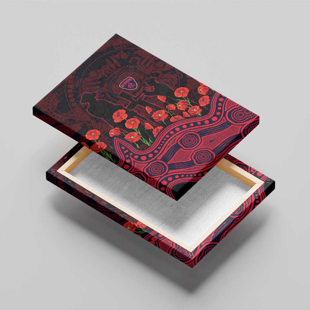 Melbourne Demons ANZAC Day Canvas Wall Art Indigenous Dot Art with Poppy Flower Tribute