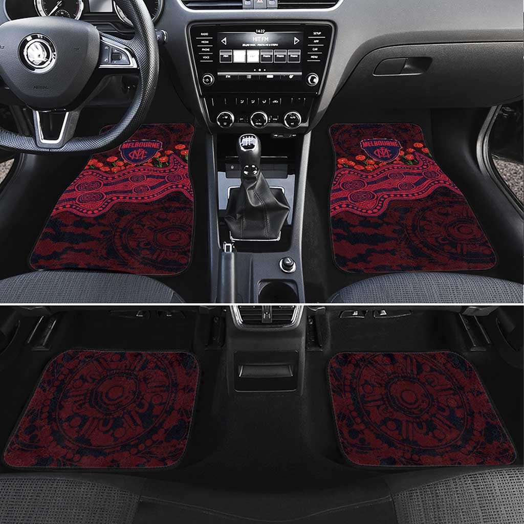 Melbourne Demons ANZAC Day Car Mats Indigenous Dot Art with Poppy Flower Tribute