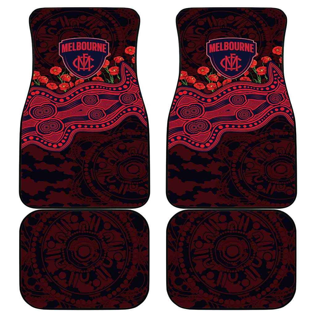 Melbourne Demons ANZAC Day Car Mats Indigenous Dot Art with Poppy Flower Tribute