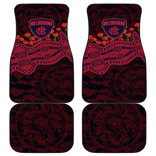 Melbourne Demons ANZAC Day Car Mats Indigenous Dot Art with Poppy Flower Tribute