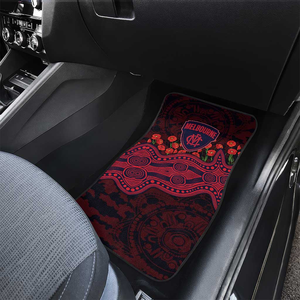 Melbourne Demons ANZAC Day Car Mats Indigenous Dot Art with Poppy Flower Tribute