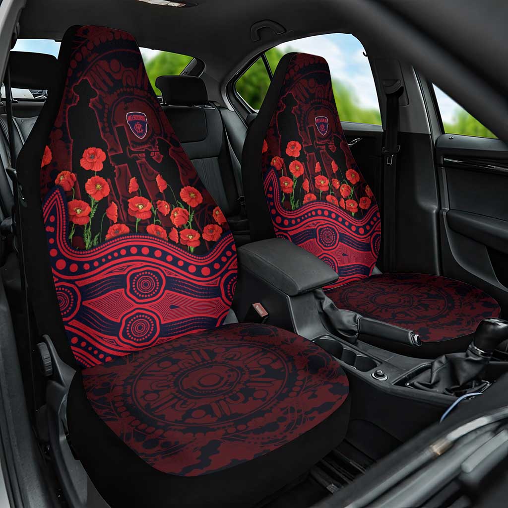 Melbourne Demons ANZAC Day Car Seat Cover Indigenous Dot Art with Poppy Flower Tribute