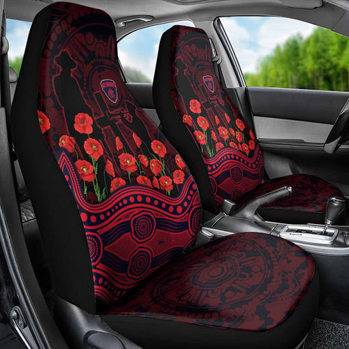 Melbourne Demons ANZAC Day Car Seat Cover Indigenous Dot Art with Poppy Flower Tribute