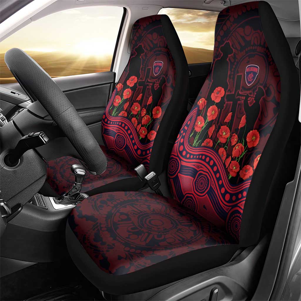 Melbourne Demons ANZAC Day Car Seat Cover Indigenous Dot Art with Poppy Flower Tribute