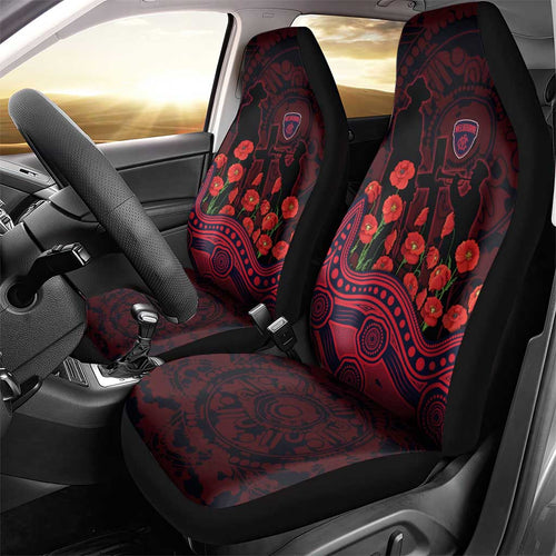 Melbourne Demons ANZAC Day Car Seat Cover Indigenous Dot Art with Poppy Flower Tribute