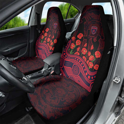 Melbourne Demons ANZAC Day Car Seat Cover Indigenous Dot Art with Poppy Flower Tribute