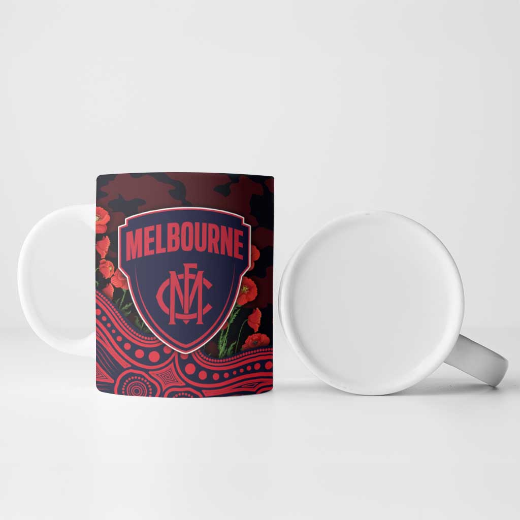 Melbourne Demons ANZAC Day Ceramic Mug Indigenous Dot Art with Poppy Flower Tribute