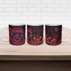 Melbourne Demons ANZAC Day Ceramic Mug Indigenous Dot Art with Poppy Flower Tribute