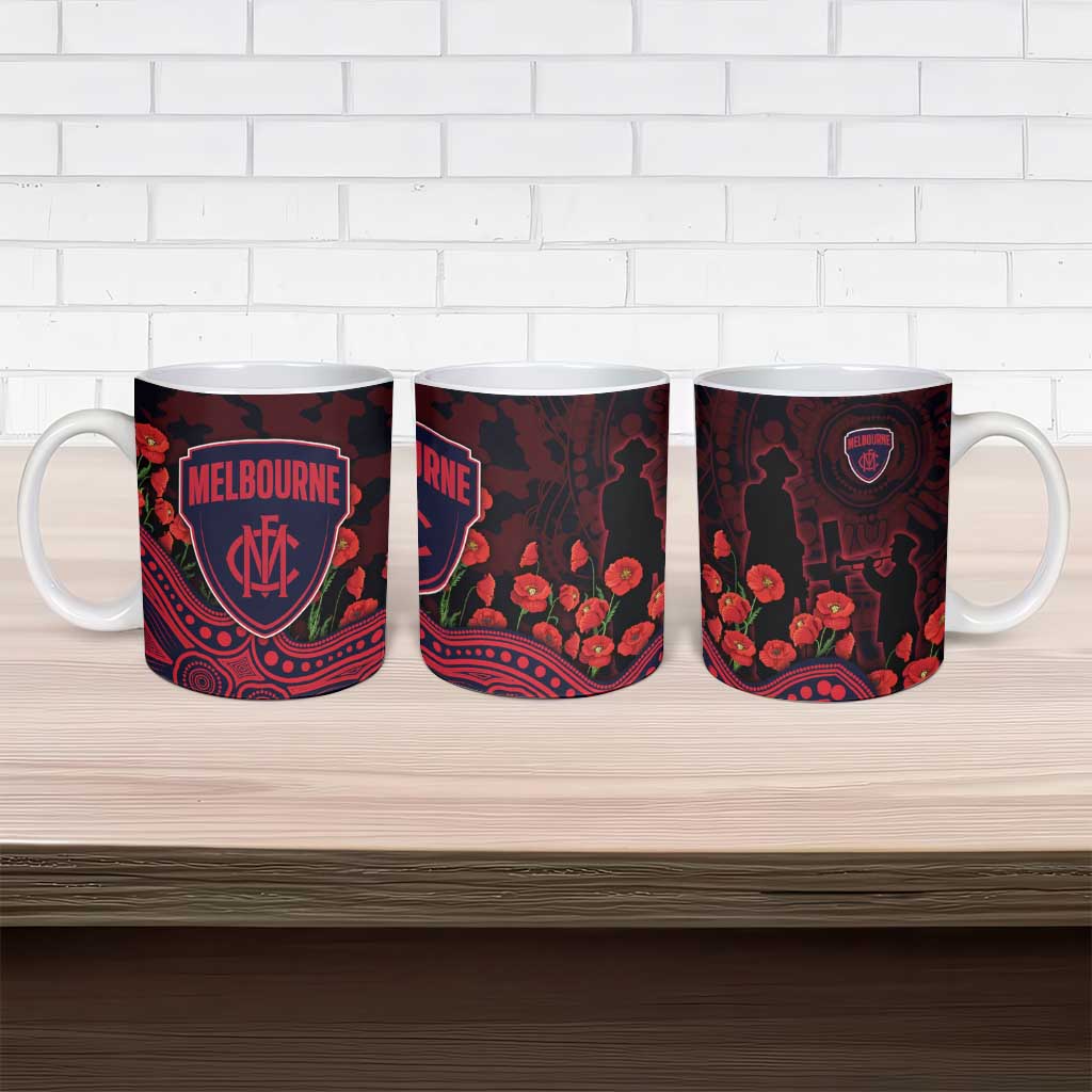 Melbourne Demons ANZAC Day Ceramic Mug Indigenous Dot Art with Poppy Flower Tribute