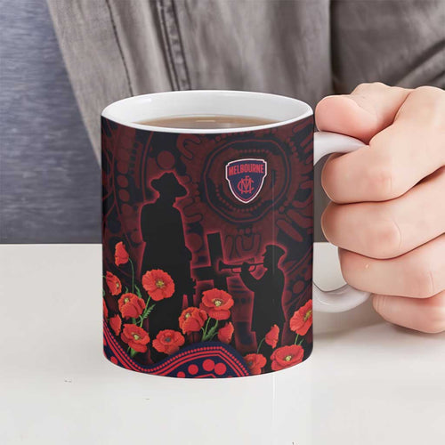 Melbourne Demons ANZAC Day Ceramic Mug Indigenous Dot Art with Poppy Flower Tribute