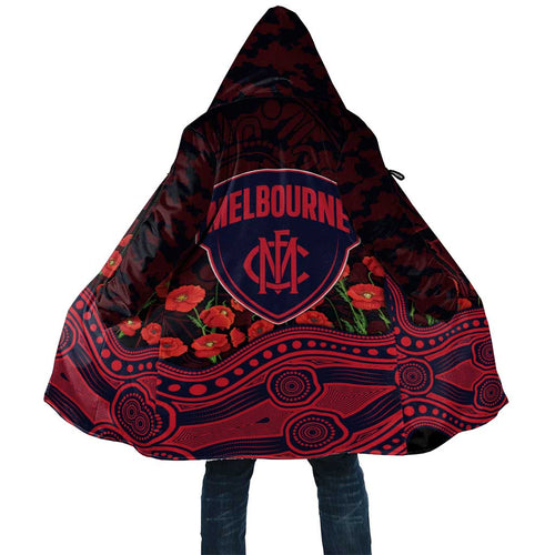 Melbourne Demons ANZAC Day Cloak Indigenous Dot Art with Poppy Flower Tribute