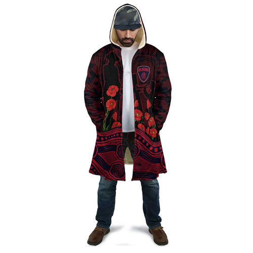 Melbourne Demons ANZAC Day Cloak Indigenous Dot Art with Poppy Flower Tribute