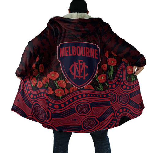 Melbourne Demons ANZAC Day Cloak Indigenous Dot Art with Poppy Flower Tribute