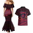 Melbourne Demons ANZAC Day Couples Matching Mermaid Dress and Hawaiian Shirt Indigenous Dot Art with Poppy Flower Tribute