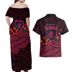 Melbourne Demons ANZAC Day Couples Matching Off Shoulder Maxi Dress and Hawaiian Shirt Indigenous Dot Art with Poppy Flower Tribute