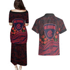 Melbourne Demons ANZAC Day Couples Matching Puletasi and Hawaiian Shirt Indigenous Dot Art with Poppy Flower Tribute