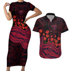 Melbourne Demons ANZAC Day Couples Matching Short Sleeve Bodycon Dress and Hawaiian Shirt Indigenous Dot Art with Poppy Flower Tribute