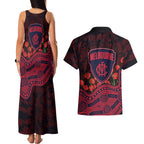 Melbourne Demons ANZAC Day Couples Matching Tank Maxi Dress and Hawaiian Shirt Indigenous Dot Art with Poppy Flower Tribute