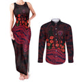 Melbourne Demons ANZAC Day Couples Matching Tank Maxi Dress and Long Sleeve Button Shirt Indigenous Dot Art with Poppy Flower Tribute
