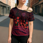 Melbourne Demons ANZAC Day Cross Shoulder Shirt Indigenous Dot Art with Poppy Flower Tribute