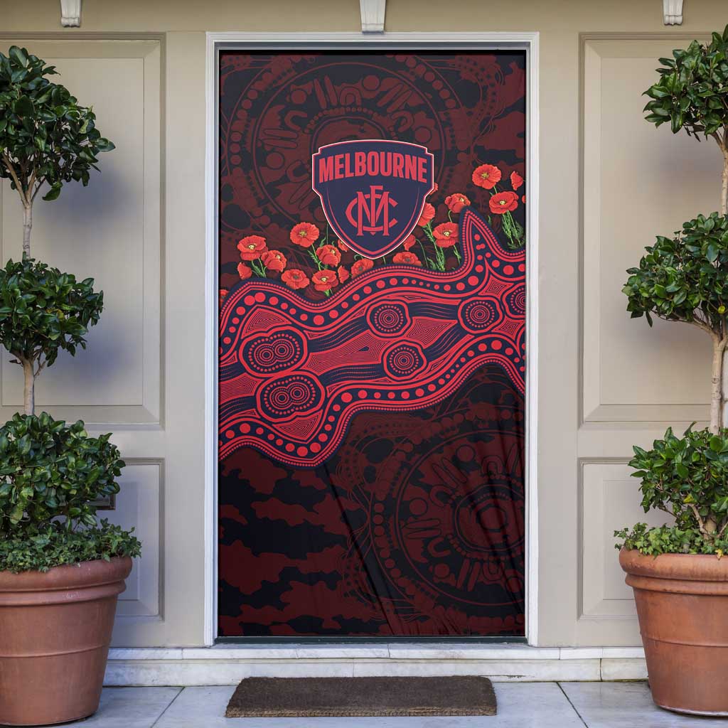 Melbourne Demons ANZAC Day Door Cover Indigenous Dot Art with Poppy Flower Tribute
