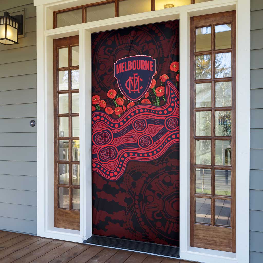 Melbourne Demons ANZAC Day Door Cover Indigenous Dot Art with Poppy Flower Tribute