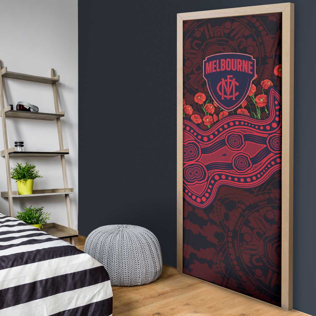 Melbourne Demons ANZAC Day Door Cover Indigenous Dot Art with Poppy Flower Tribute