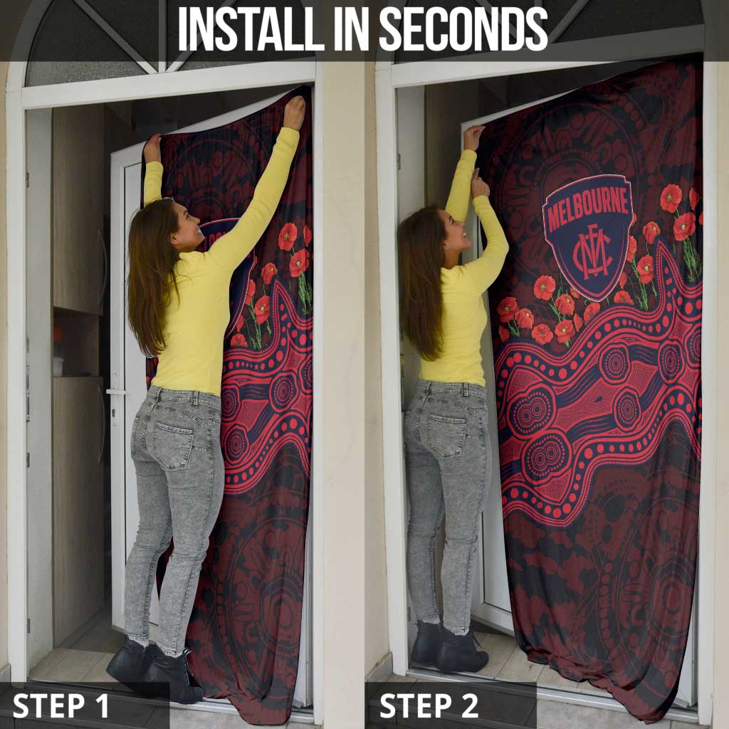 Melbourne Demons ANZAC Day Door Cover Indigenous Dot Art with Poppy Flower Tribute