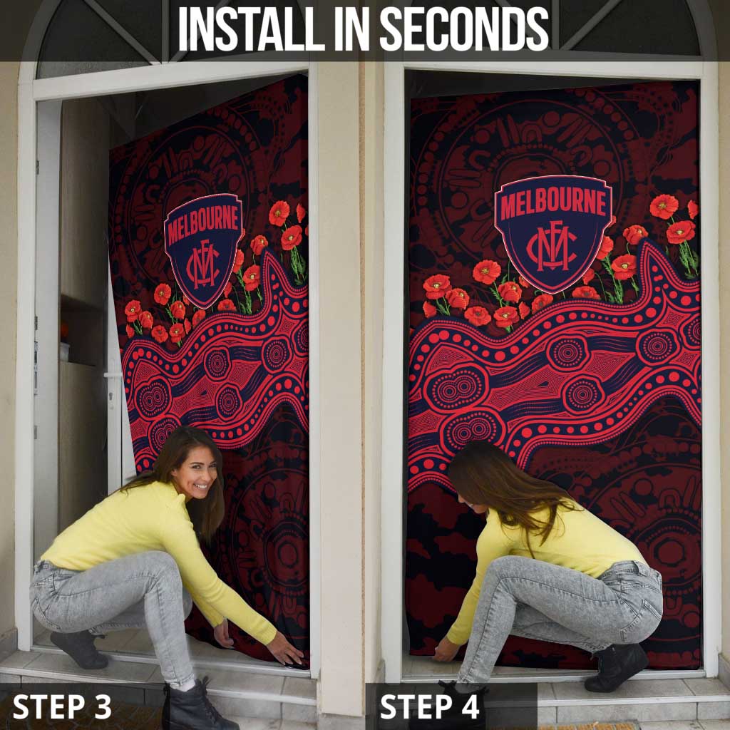 Melbourne Demons ANZAC Day Door Cover Indigenous Dot Art with Poppy Flower Tribute