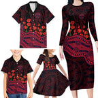 Melbourne Demons ANZAC Day Family Matching Long Sleeve Bodycon Dress and Hawaiian Shirt Indigenous Dot Art with Poppy Flower Tribute