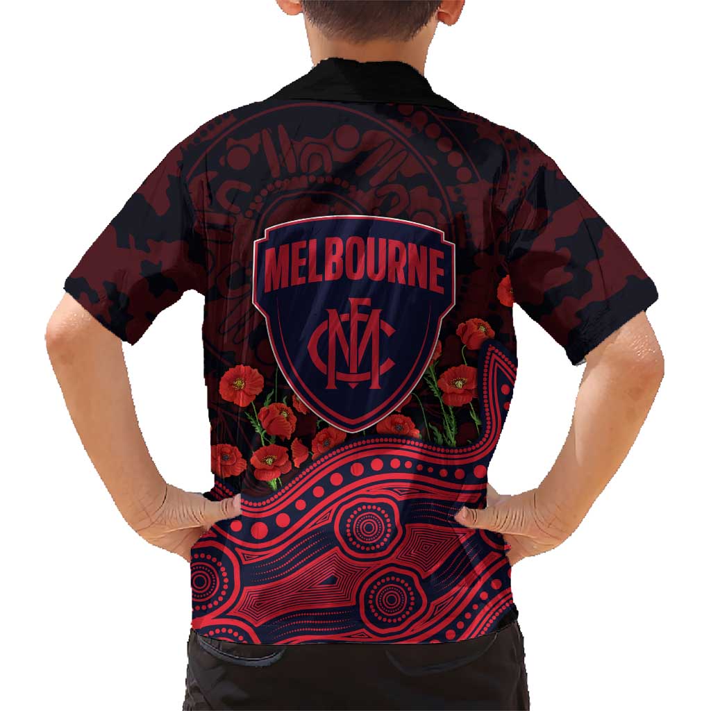 Melbourne Demons ANZAC Day Family Matching Long Sleeve Bodycon Dress and Hawaiian Shirt Indigenous Dot Art with Poppy Flower Tribute
