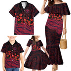 Melbourne Demons ANZAC Day Family Matching Mermaid Dress and Hawaiian Shirt Indigenous Dot Art with Poppy Flower Tribute