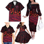 Melbourne Demons ANZAC Day Family Matching Off The Shoulder Long Sleeve Dress and Hawaiian Shirt Indigenous Dot Art with Poppy Flower Tribute