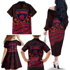 Melbourne Demons ANZAC Day Family Matching Off The Shoulder Long Sleeve Dress and Hawaiian Shirt Indigenous Dot Art with Poppy Flower Tribute