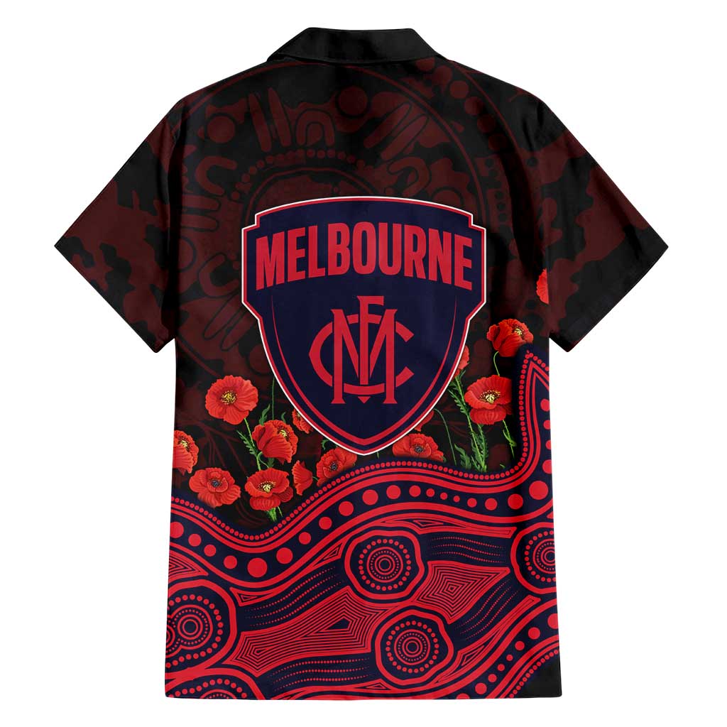 Melbourne Demons ANZAC Day Family Matching Off The Shoulder Long Sleeve Dress and Hawaiian Shirt Indigenous Dot Art with Poppy Flower Tribute